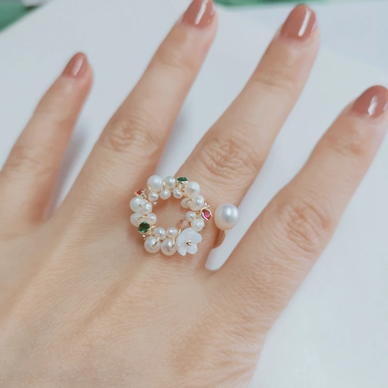 DAIMI 2-3mm Pearl Ring White Garland Rings For Women Adjustable | Украшения и аксессуары