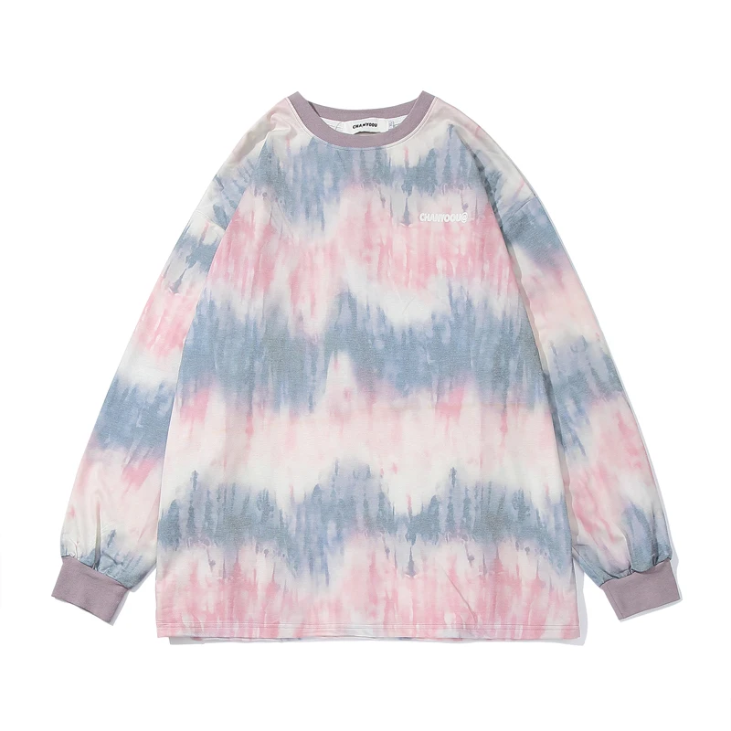 Мужские футболки с длинным рукавом винтажные крашеные галстуки в стиле хип-хоп