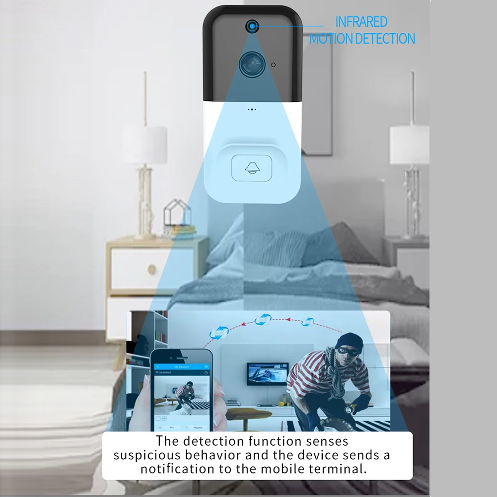 

Recording Real-time Low Power ABS 1080P HD Anti-theft Phone Monitoring Wireless WiFi Video Doorbell Night Vision Battery Powered