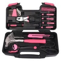 39 piece tool set hand tool household repair tools kit mechanics women pink