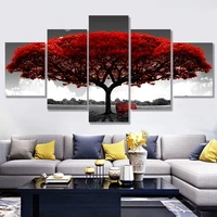 modular canvas hd prints posters home decor wall art pictures 5 pieces red tree art scenery landscape paintings no frame
