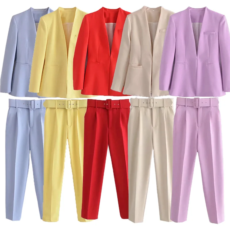 Женские блейзеры в комплекте брючные костюмы Офисная женская элегантная Блейзер