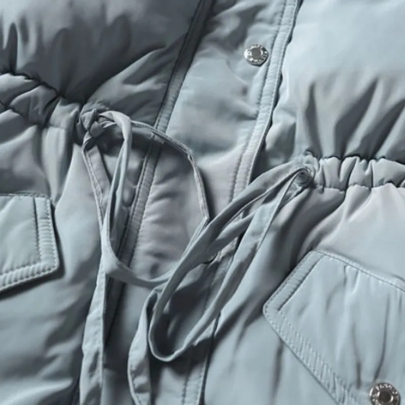 Модное женское зимнее пальто утепленная длинная куртка на белом утином пуху