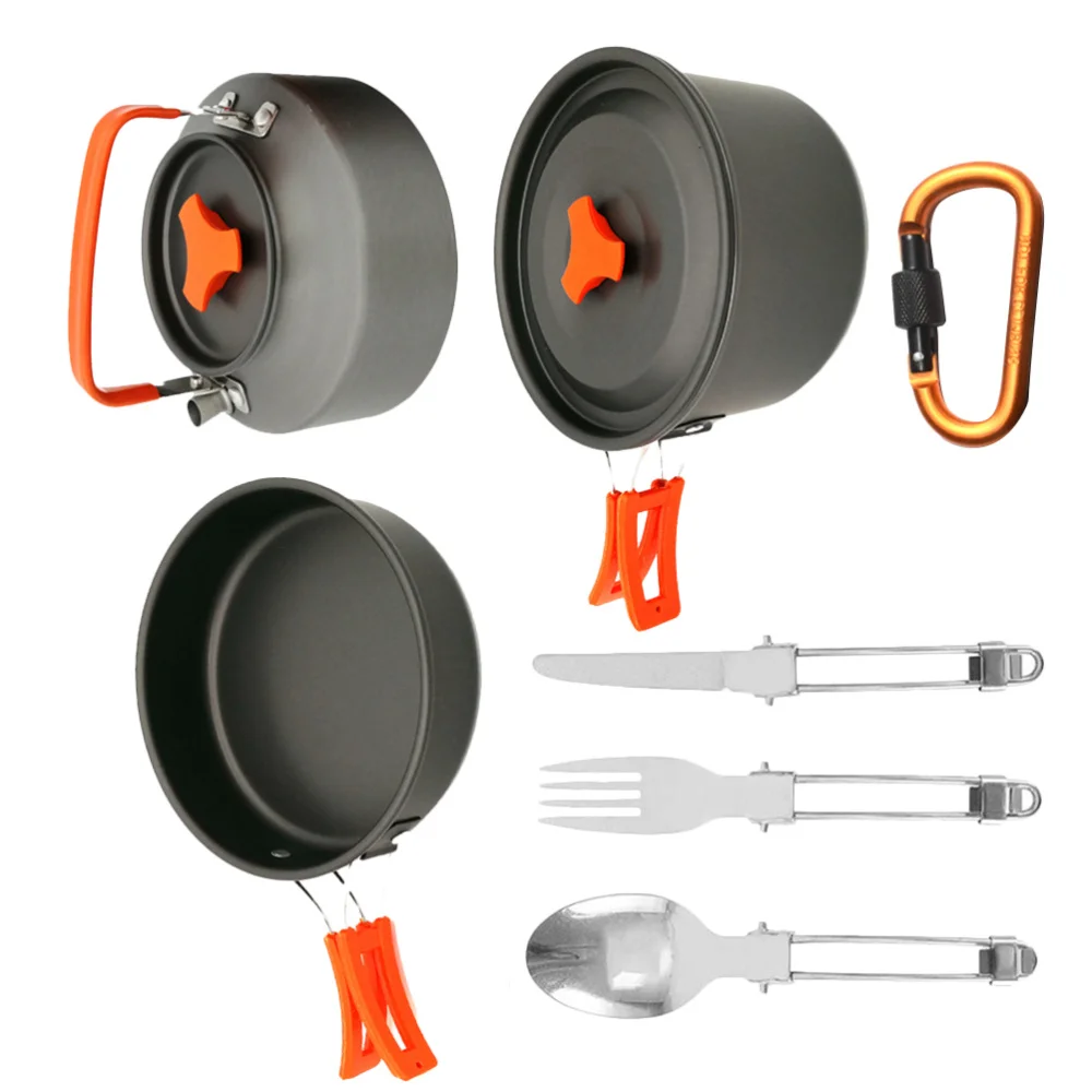 

Outdoor Camping Pots Set 2-3 People Camping Cookware Lightweight Teapots Kit With Cutlery Backpacking Camping Cookware Mess Kit