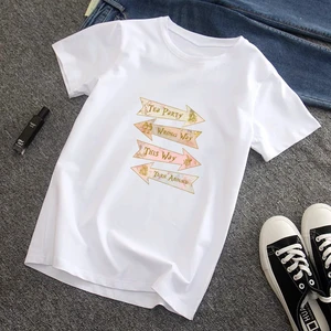 Summer Printed Female T-shirt Harajuku Graphic Fashion T-shirt Short Sleeve Pointer T-shirt Top ulzzang Retro Female White Tshir