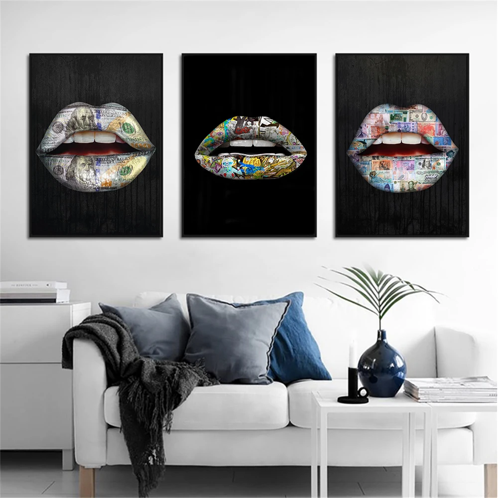 

Show Teeth Lips Street Graffiti Art Canvas Painting on The Wall Posters and Prints Wall Art Picture for Living Room Home Decor