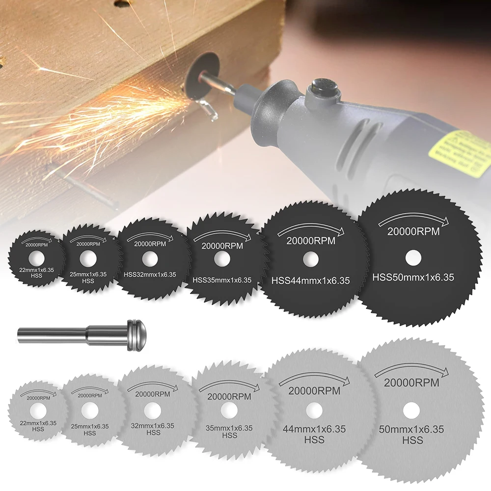 

Набор лезвий для мини-циркулярной пилы из быстрорежущей стали, 7 шт., полимерный отрезной диск для резки дерева, Алмазный металлический пиль...