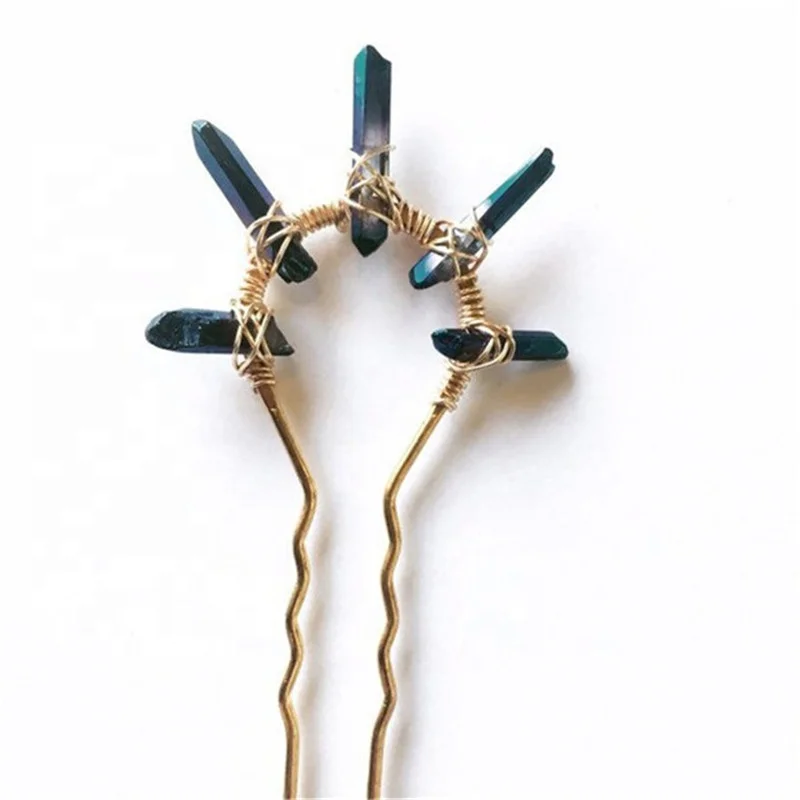 

Titanium Quartz Crystal Hairpin U-shape Metal Hair Fork Stick Fairy Bridal Mermaid Wedding Pastel Goth Jewelry