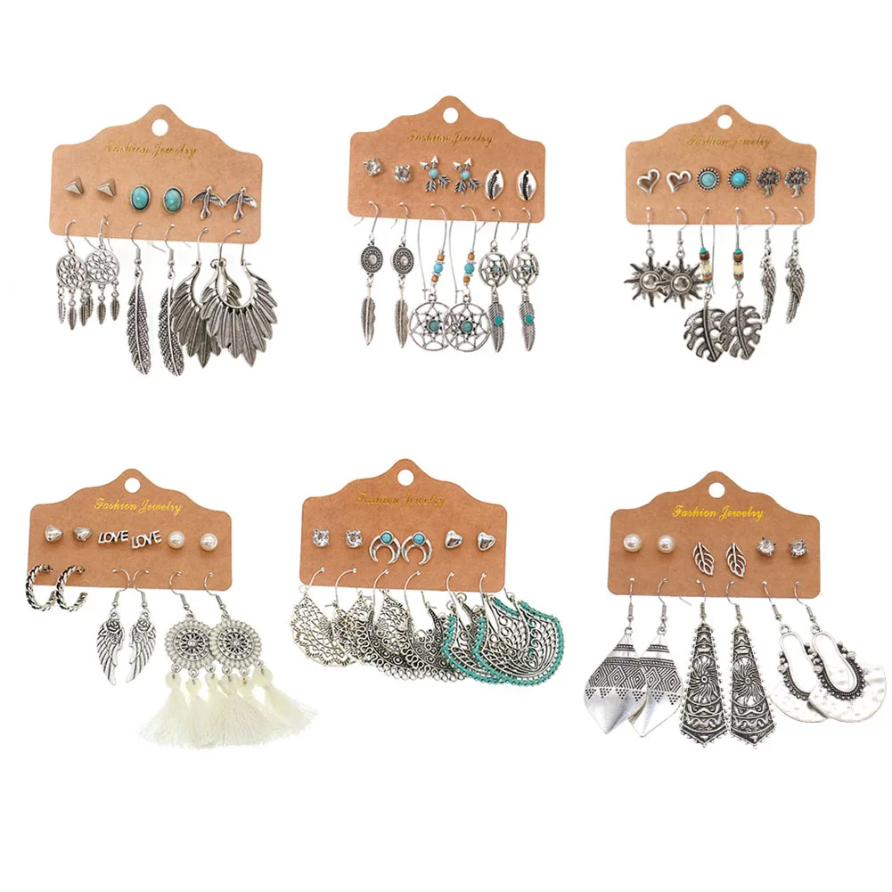 

6 Pairs Set Bohemian Ear Clip Hollow Out Ear Drop Boho Dangle Earrings Ocean Earrings Ear Studs for Women Girls