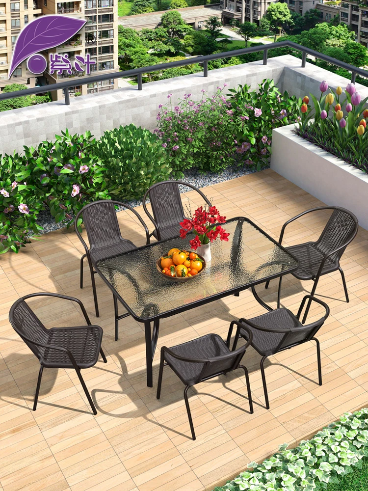 Фиолетовый лист открытый стол и стул набор Досуг сад Терраса Железный Плетеный