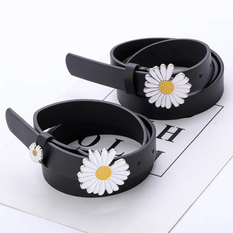 

New Network Red Daisy Flower Decorative Waistband Female Student Fashion Full Body Dress Jeans Women's Thin Leather Belt