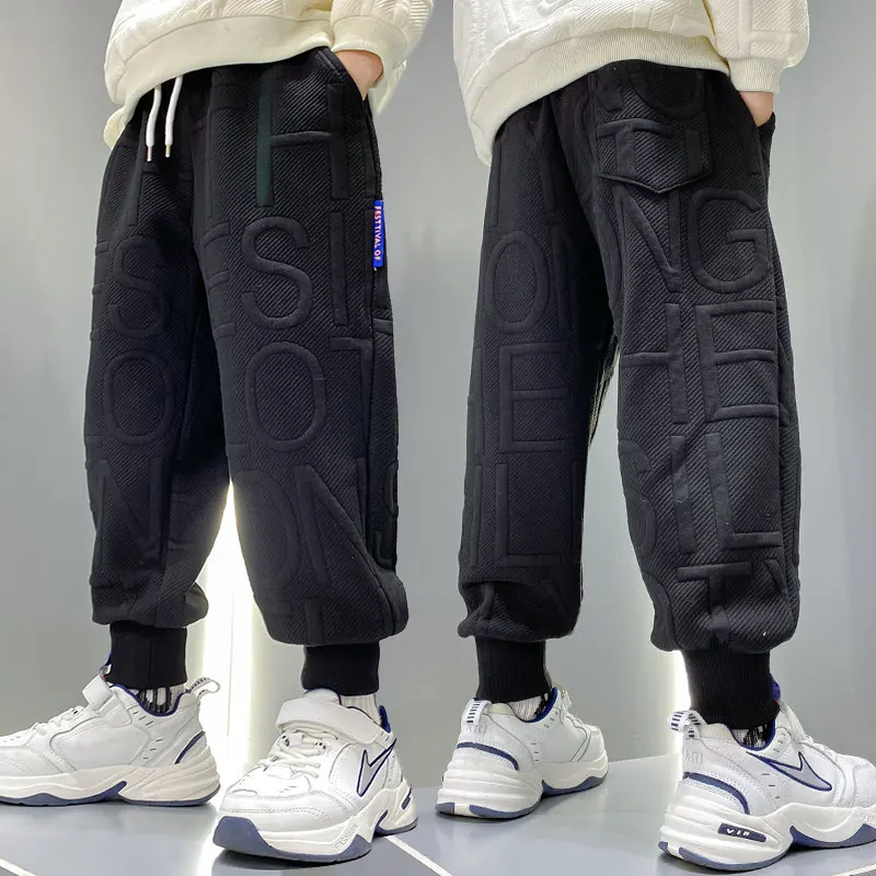 2021 Autumn Winter Casual Letter Pattern Pants Children Solid Color Sport Loose Long Pants For Kids Teen Boy 5 6 8 9 10 12 14Yrs