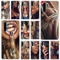 Hot Sexy Sleeve Tattoo Girl Silicone Phone Case for Huawei P50 P40 Pro P30 Lite P20 Pro Lite 2017 Smart 2020 2021 Cover