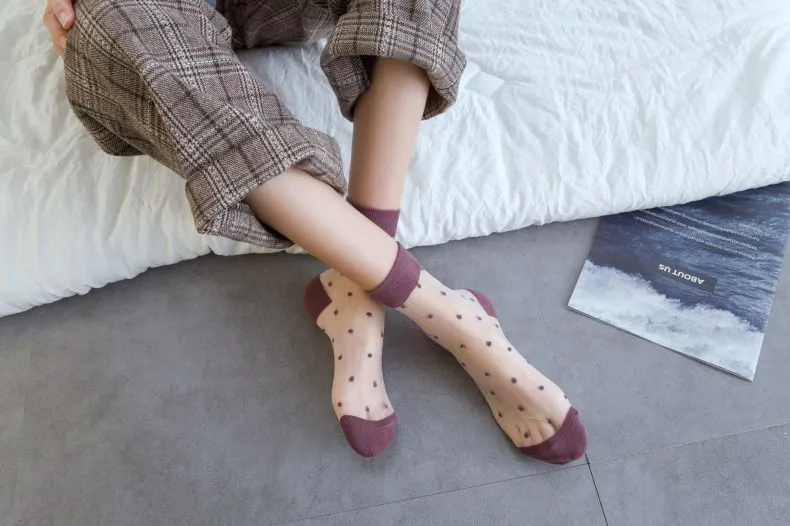 Женские носки cristal seda punto chica punto imprimir transparente verano zapatillas invisibles calcetines mujer harajuku fuzzy