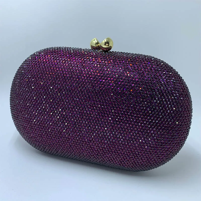 purple Новая овальная Золотая Женская сумочка, вечерние клатчи и вечерние сумки с кристаллами и стразами, вечерние платье для свадьбы выпускного - Цвет: purple