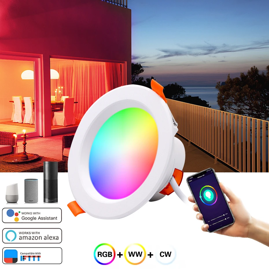 

Tuya WiFi Smart Downlight 110V 220V Dimming Round Spot RGB Voice Control 16 Colors Warm Cold Lamp Work with Alexa Google Home