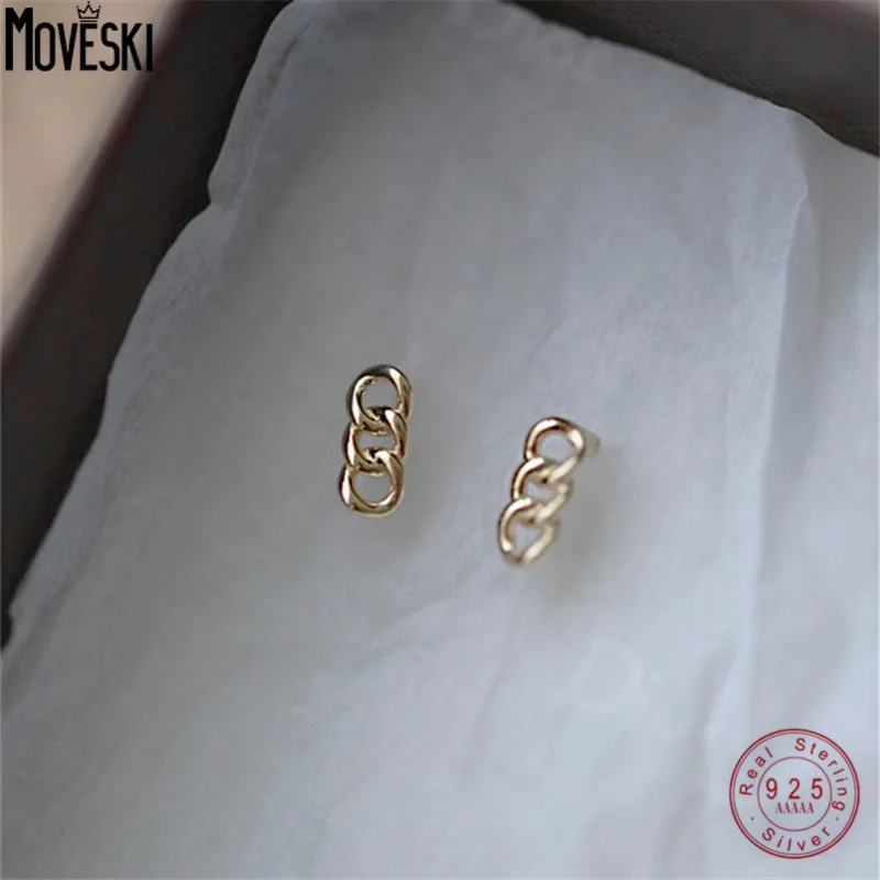 

MOVESKI 925 Sterling Silver New Trendy Earrings Plated Gold Personality Chain-Shaped Drop Earrings Women Statement Jewelry Gift