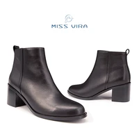 miss vira black ankle boots women genuine cow leather fashion chunky heels boots autumn winter booties ladies shoes
