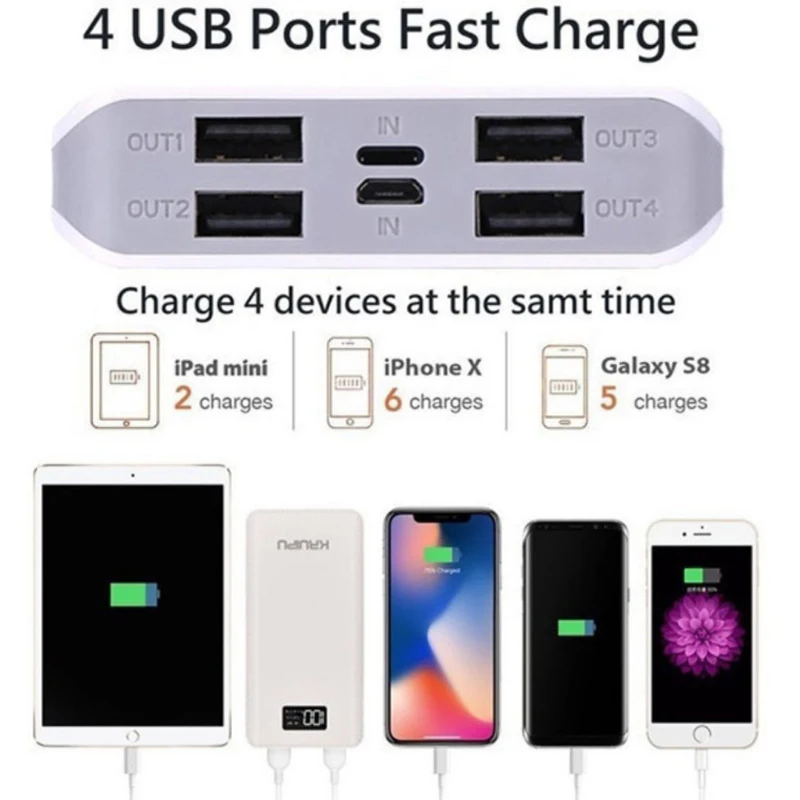 Внешний аккумулятор 16000 мАч для iPhone Samsung Huawei Xiaomi быстрая зарядка 4 порта USB|Внешние