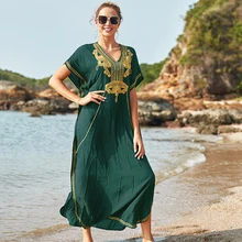 2021 Beach Cover up Bohemian Women Dress  Plus size Embroidered Sarong Pareos de Playa Bikiini Cover up Robe Plage Beachwear