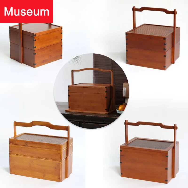 Bamboo Pail Chinese Style Tea Cabinet Accept Can Carry The Gift Box Monolayer Nothing Cover Send Gifts Hotel Picnic Basket You | Дом и сад