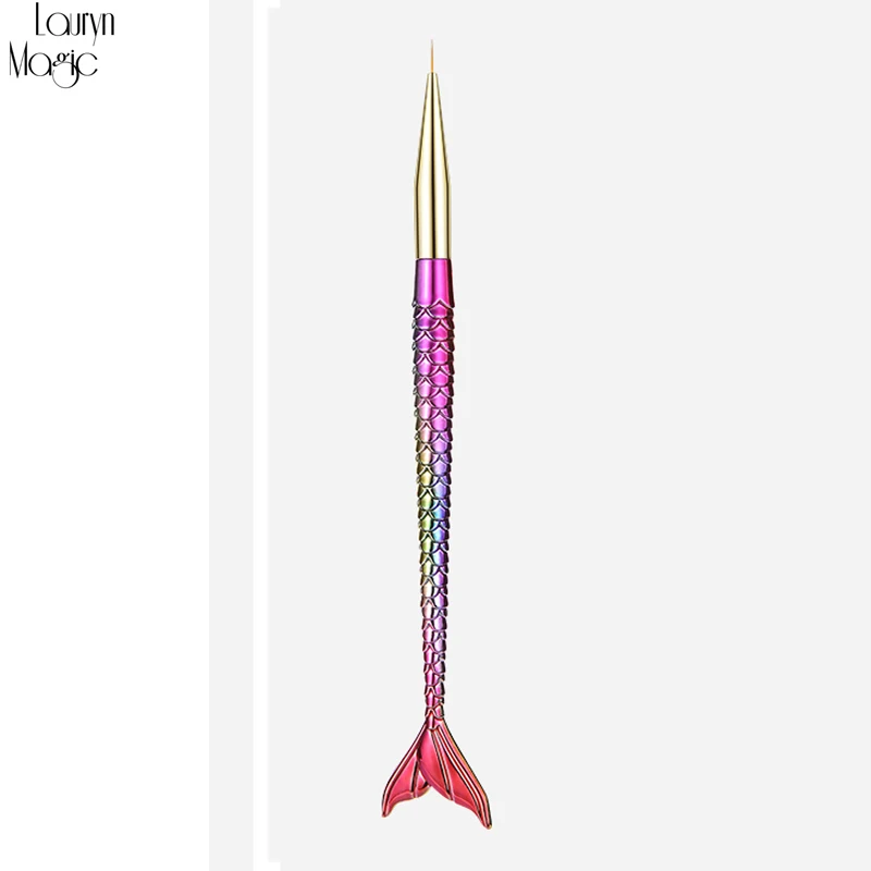 7/9/11mm Mermaid Gradient Pen Nail Art Brush Liner Line Stripe Fish Flower Painting Drawing Manicure Acrylic Tools Tips Design