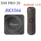 X88 Pro 20 Android 11,0 ТВ коробка RK3566 Quad-Core 8 Гб DDR4 64 ГБ4 Гб оперативной памяти, 32 Гб встроенной памяти, LAN 1000M 2,4G5G двухъядерный процессор Wi-Fi BT4.0 4K HD медиа-плеер