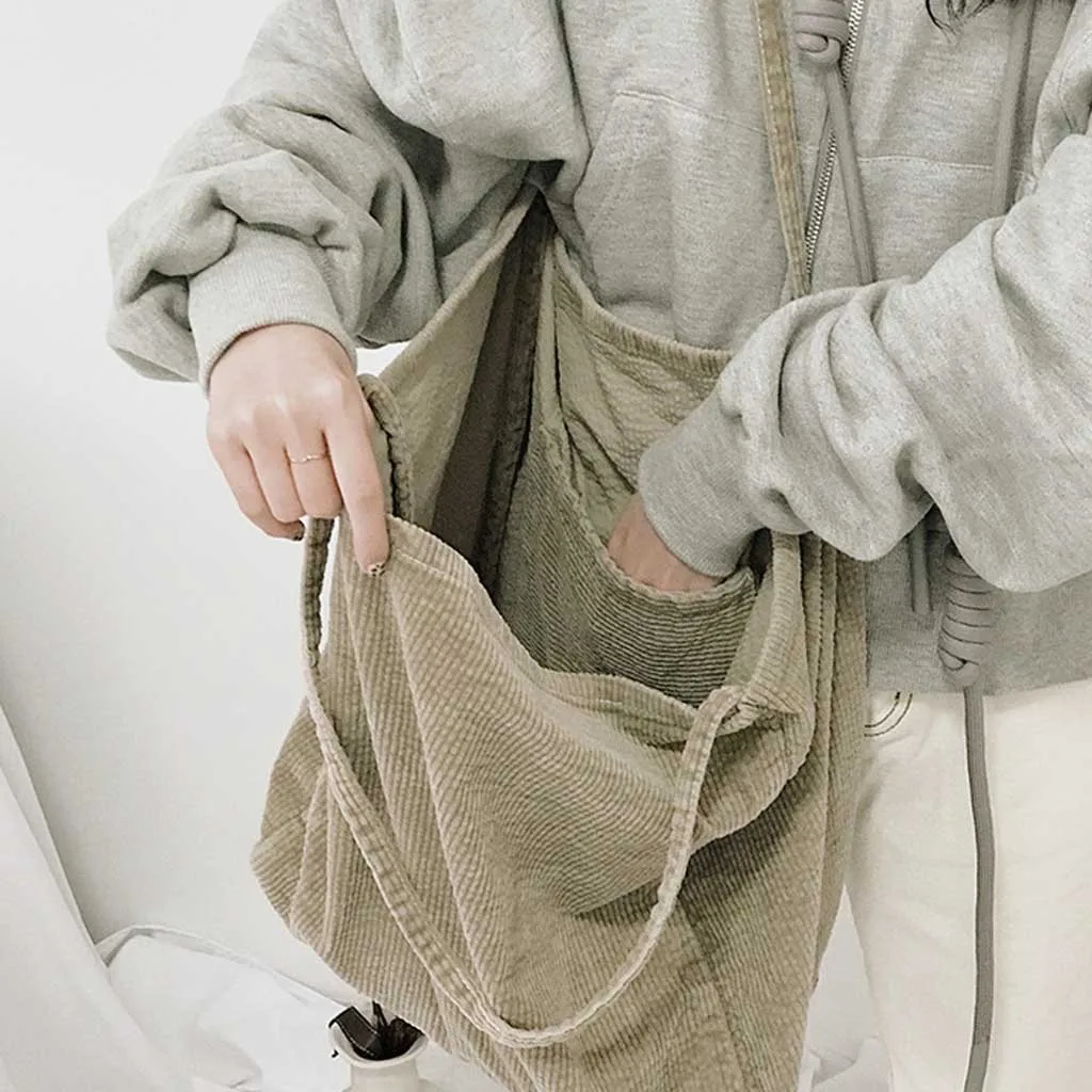 Женская Вельветовая Холщовая Сумка-тоут тканевая вместительная сумка-тоут