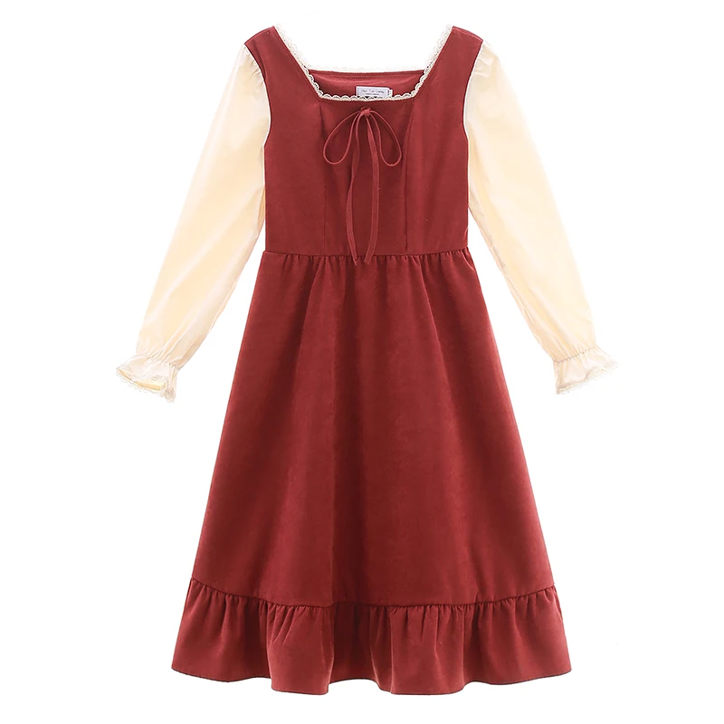 

Women'S Mori Girl Cute Sweet Dress Japanese Style Autumn And Winter New Arrival Bow Long Sleeve Women Retro Vestidos