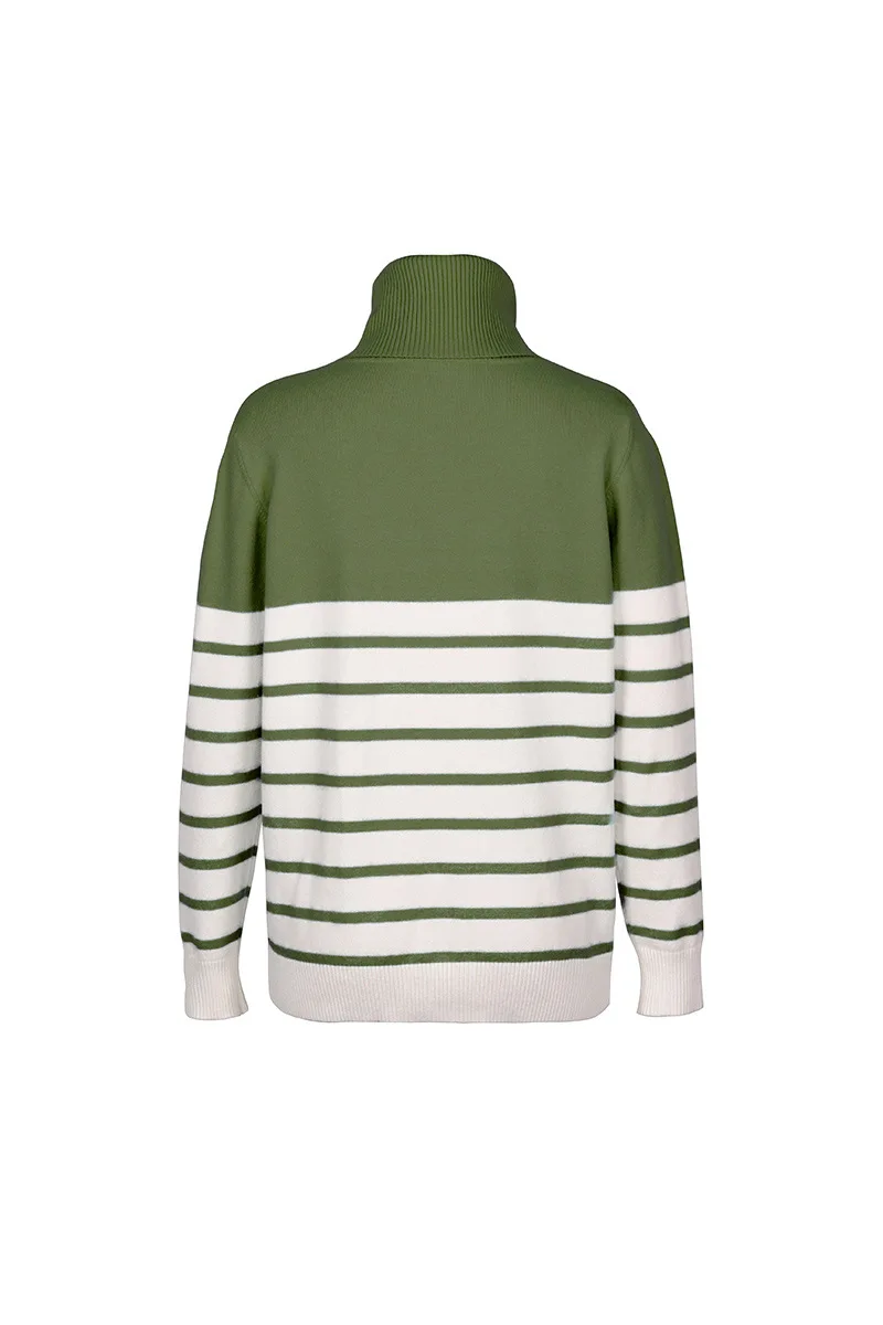 

Winter Knitted Patchwork Turtleneck Women Sweater Casual Long Sleeve Striped Pullovers Sweater Female Clothing