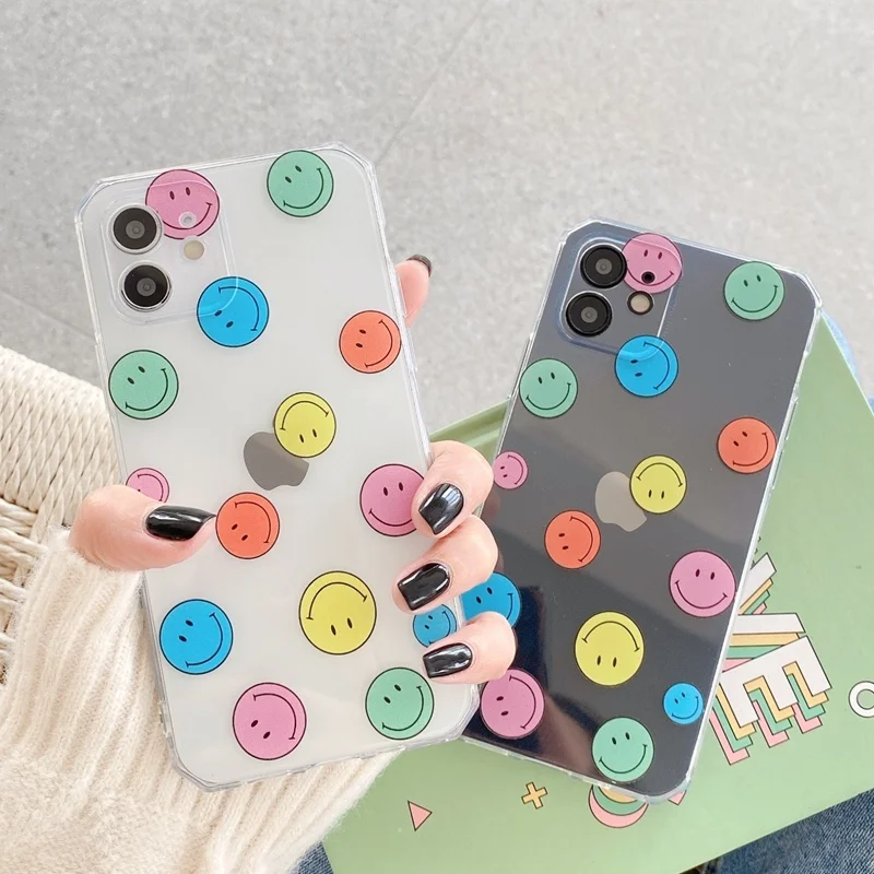 

Cute Wave Point Smile Face Phone Case For iPhone 12 Mini 11 Pro Max XS XR 12Pro SE 2020 7 8 Plus X Clear Silicone Soft TPU Cover