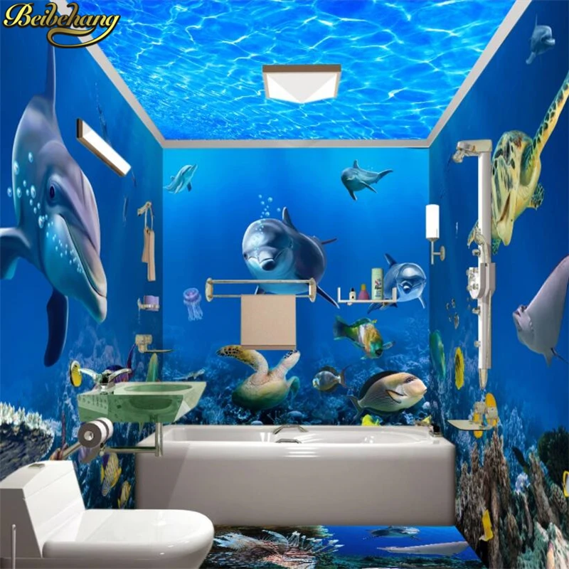 beibehang 3D Wallpaper Marine Life Fish Dolphin Photography Background Modern Europe Art Mural for Living Room Large Painting |