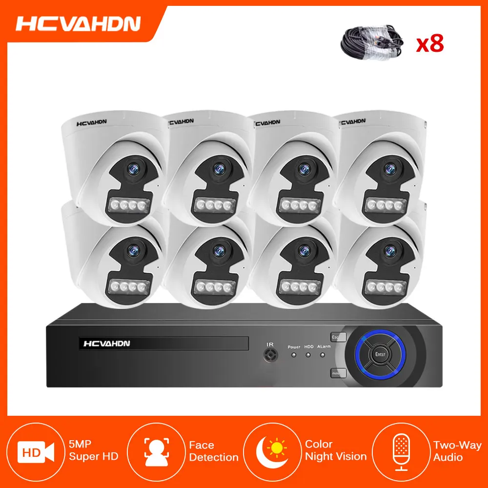 

H.265 8CH 5MP POE NVR Kit Security Face Detection CCTV System TWo Way Audio 5MP IP Camera Outdoor P2P Video Surveillance Set