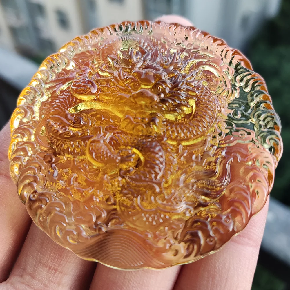 

Yellow Mandala Crystal Mani Stone King of Dragon Amulet Tibetan Buddhist Offerings Six Character Mantra Lucky Accessories