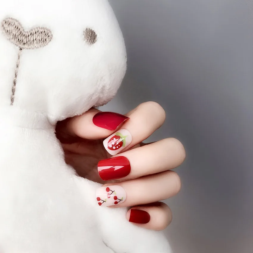 Готовый продукт 24 листа/набор искусственные накладные ногти милая Клубника