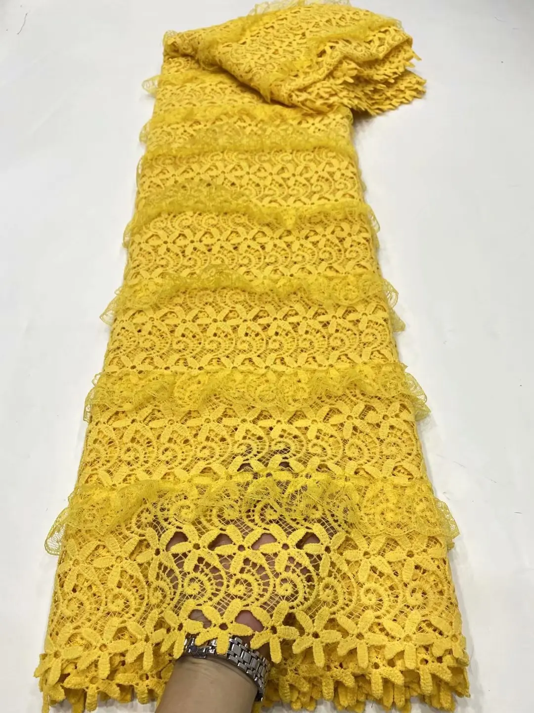 

Bright Yellow Plain Lovely Lady Party Dress Material Cord Fabric for Big Wedding Water Soluble Lace Guipure 2021 C033