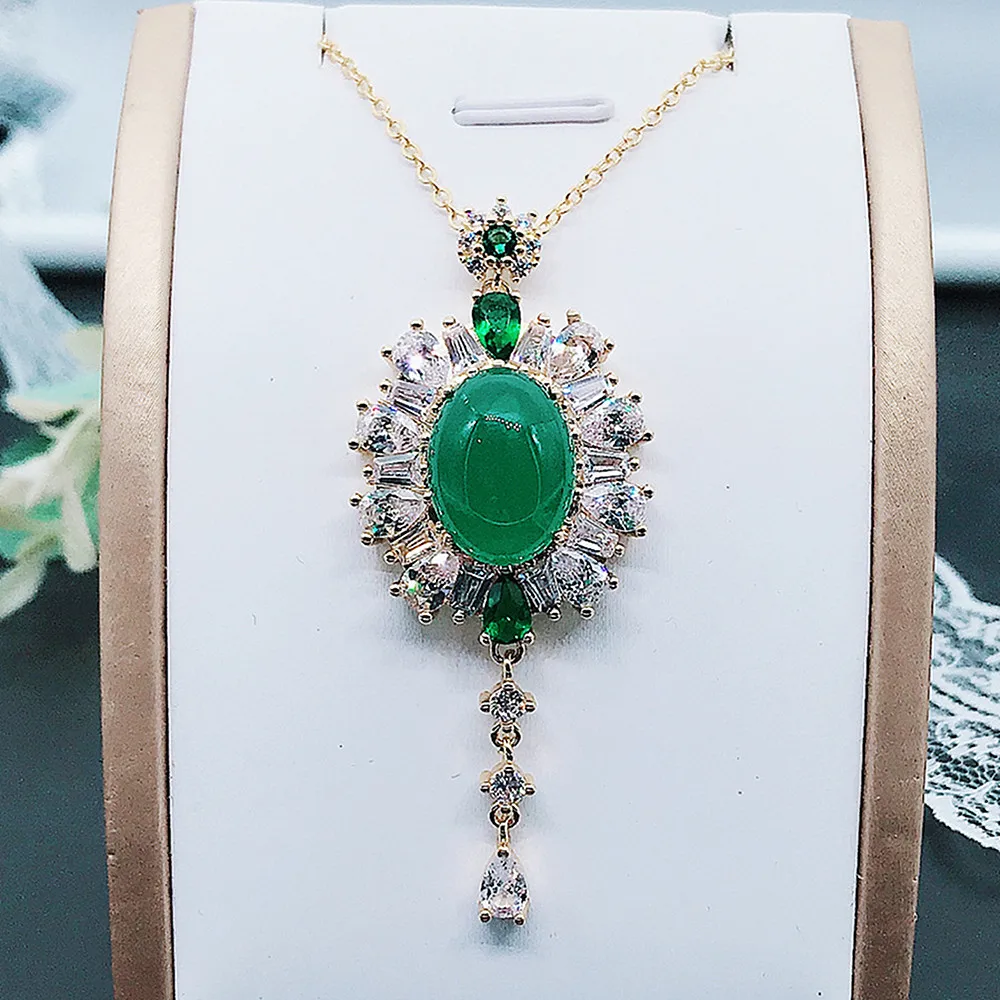 

Ожерелье женское, с красным кристаллом, зеленым нефритом, изумрудом, бриллиантами