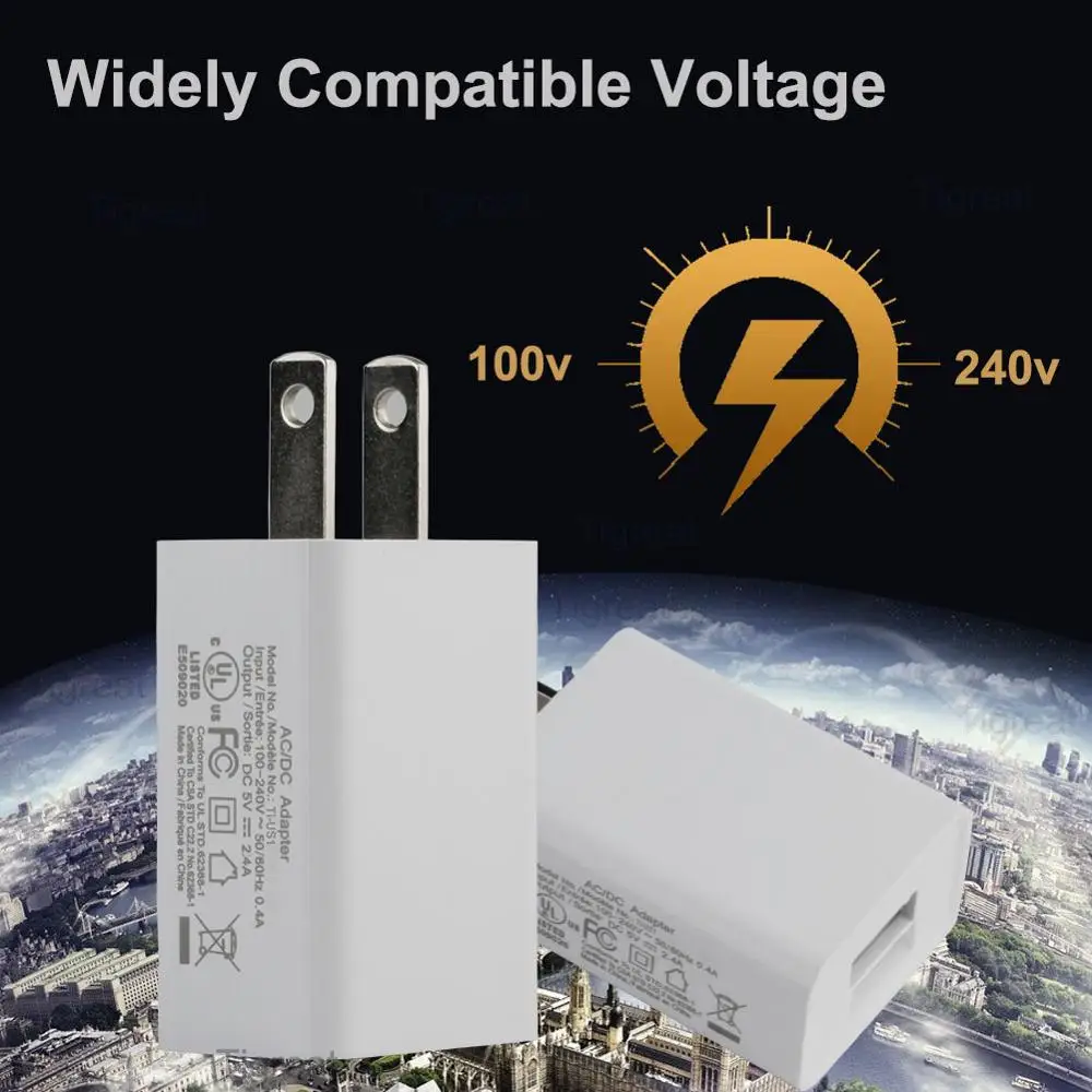 Дорожное зарядное устройство USB US JP 5V 2.4A защищенное быстрое AC штепсельная вилка