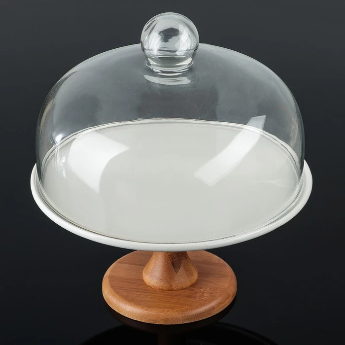 Тортовница с крышкой на деревянной подставке Эстет 22 6 см| |