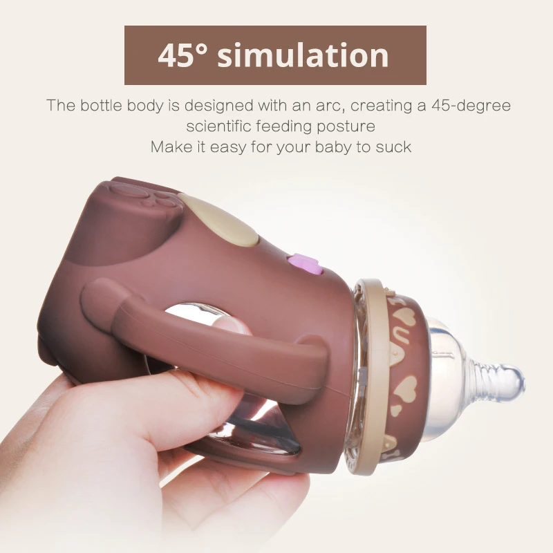 

Baby Feeding Bottle With Protective Silicone Sleeve 240ml orosilicate Glass Two Handles Bottle For Kid Anti-hot Newborn Drinker