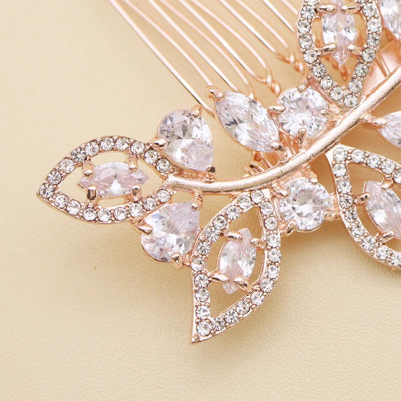 Розовое золото цвет гребень для волос в виде листьев зажим горный хрусталь