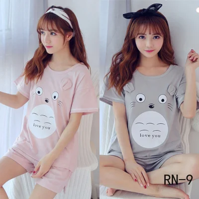 

casual lovely Cartoon Homewear Summer new Pajamas Set Short Sleeve Girls thin Pyjamas women O Neck shorts Teenger Sleepwear Suit