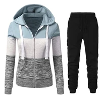 autumn woman tracksuit 2 piece set zipper patchwork jacket hoodiepants sportwear womens sports suit female clothing