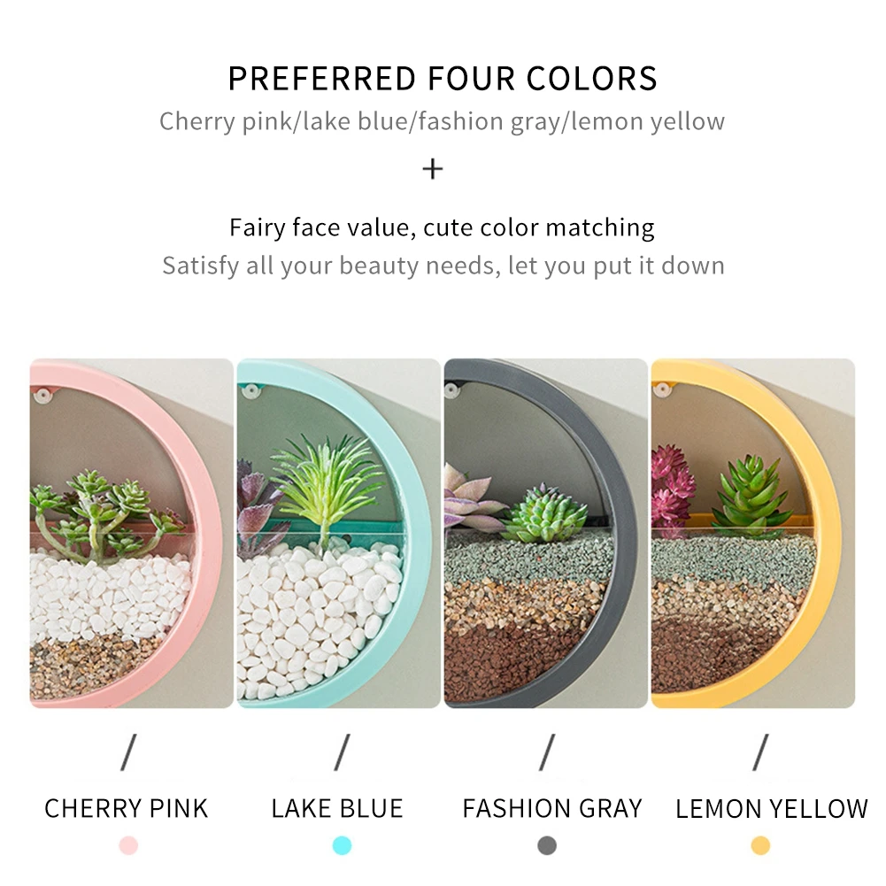 

Round Plastic Planter DIY Plant Pot Home Wall Hanging Decoration Modern Art Garden Flower Pots Wall-mounted Flower Basket G