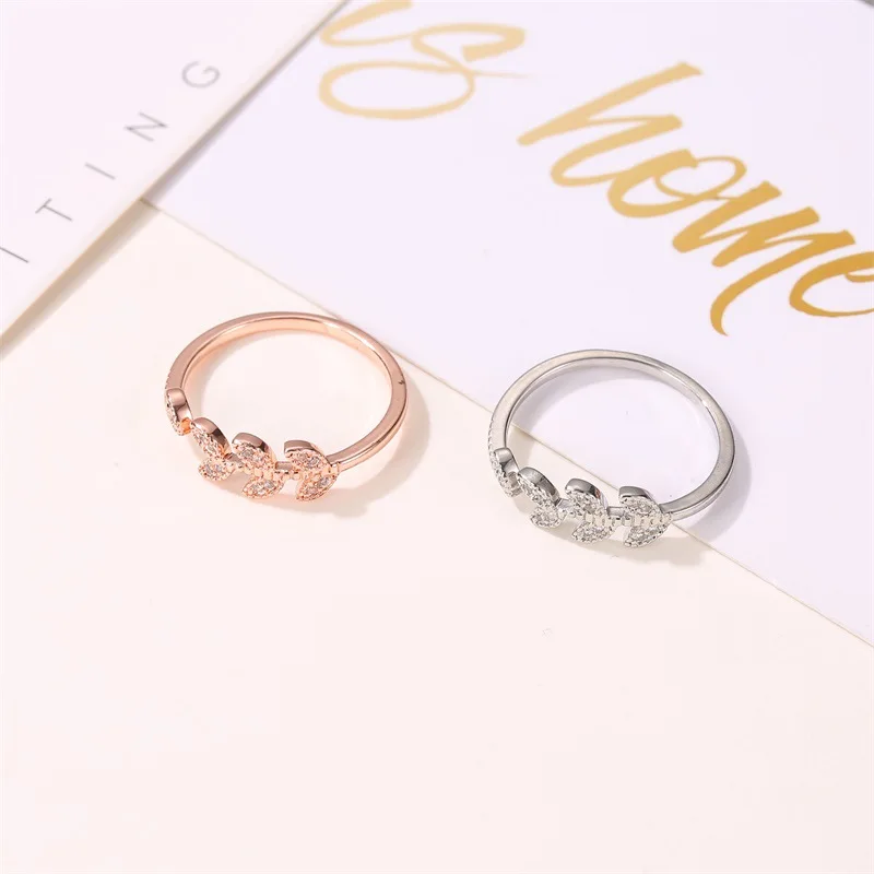 Корейские модные кольца с листьями цирконием для женщин простые серебряные