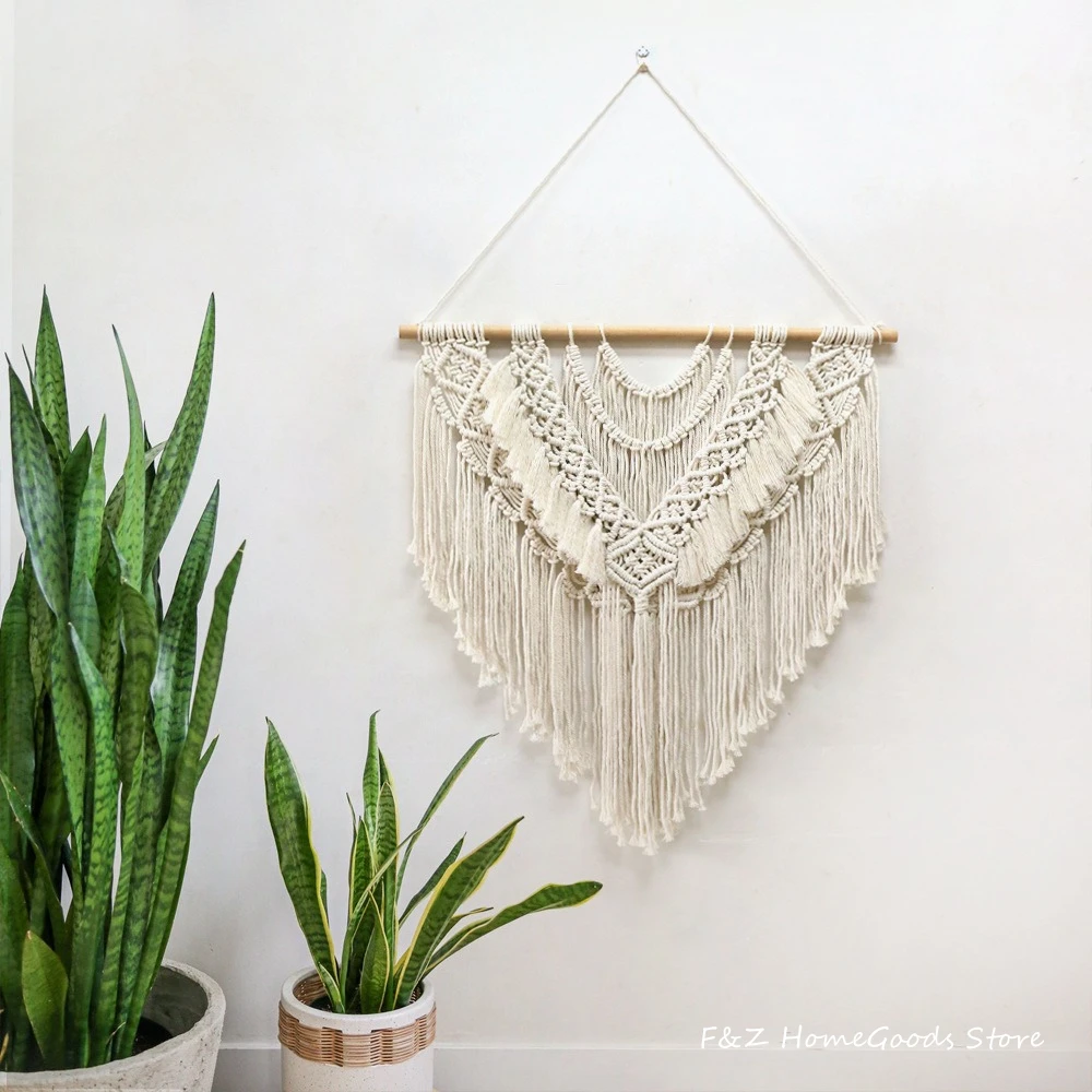 Tapiz colgante de pared de macram&eacute;, tejido a mano, estilo bohemio, decoraci&oacute;n para el hogar, sala de estar, dormitorio, decoraci&oacute;n de fondo-0