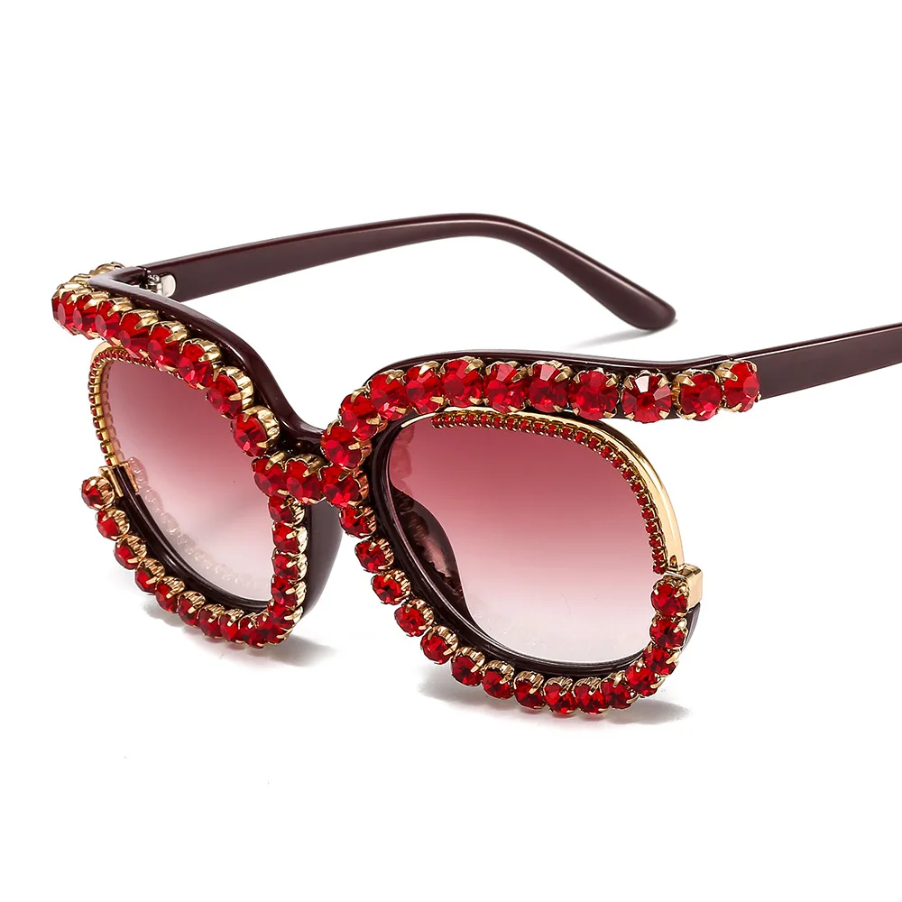 

Handmade Diamond Sunglasses Woman Brand Designer Custom Series Women Personality Fashion Sun Glasses Half Frame Shades
