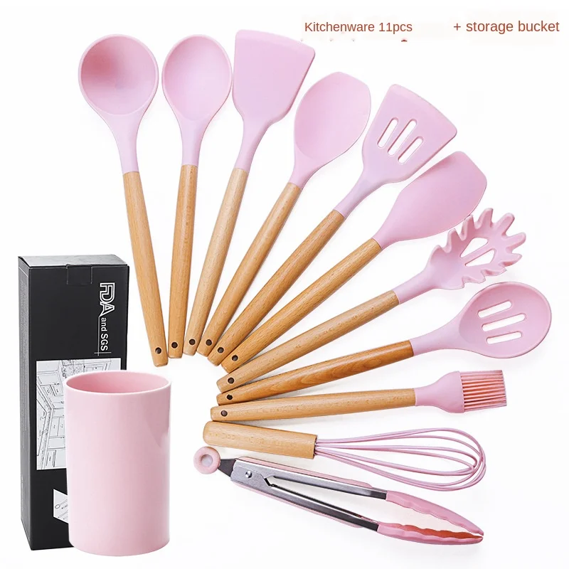 

9 / 11 pcs silicone kitchen set with storage box non stick spatula heat resistant kitchen utensils cooking tools