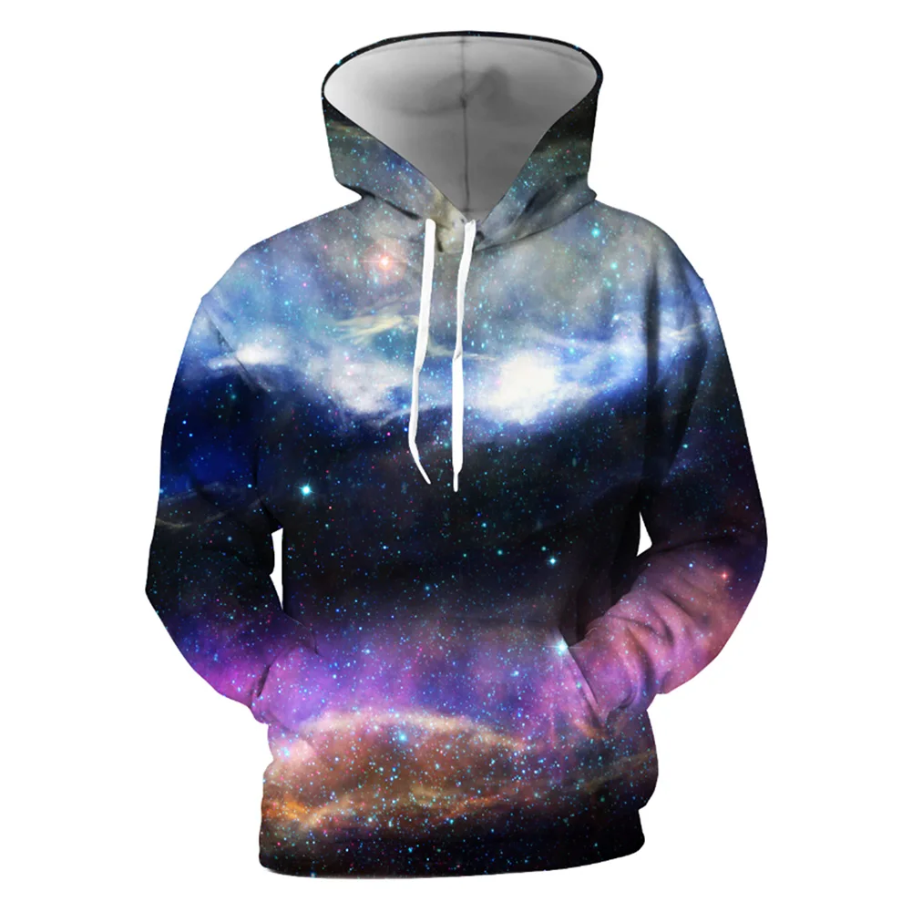 

YFFUSHI New Style 3D Blue Purple Galaxy Men Hoodie Outer Space Stars Print Sweatshirt Pullovers Male Breathable Loose Polyester