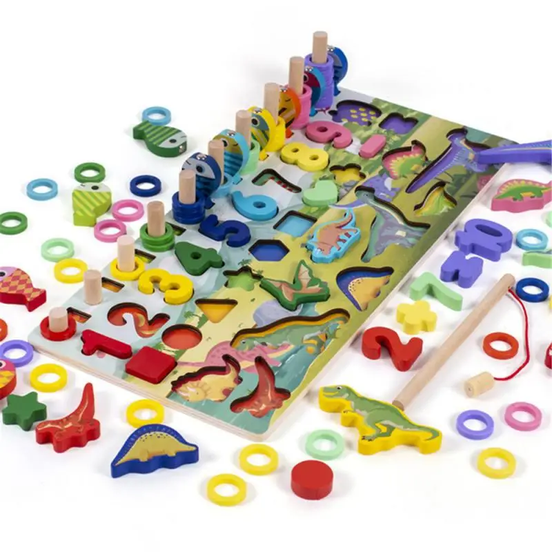 

Montessori Educational Wooden Toys Children Busy Board Math Fishing Children's Wooden Preschool Montessori Toy Counting Geometry